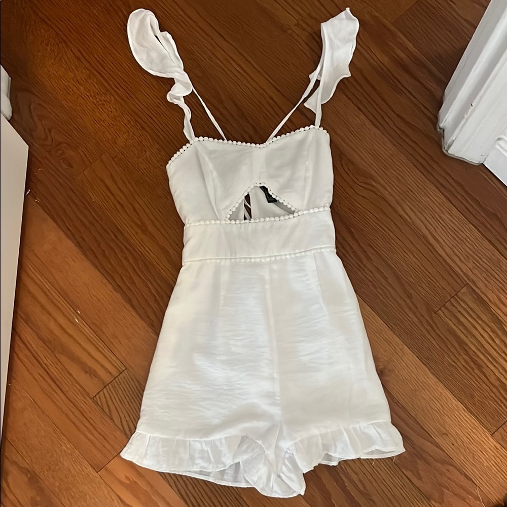 White Ruffle Trim Romper